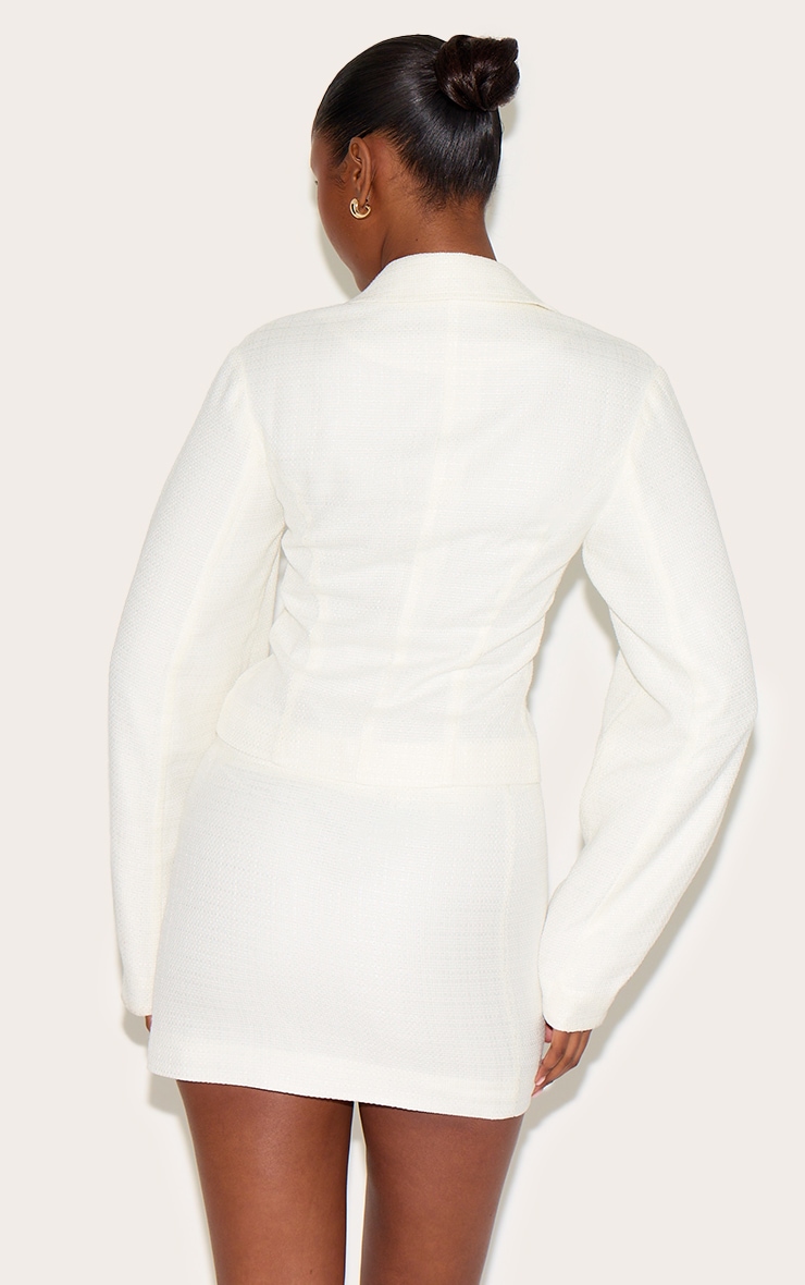 Cream Boucle Cinched Waist Blazer image 2