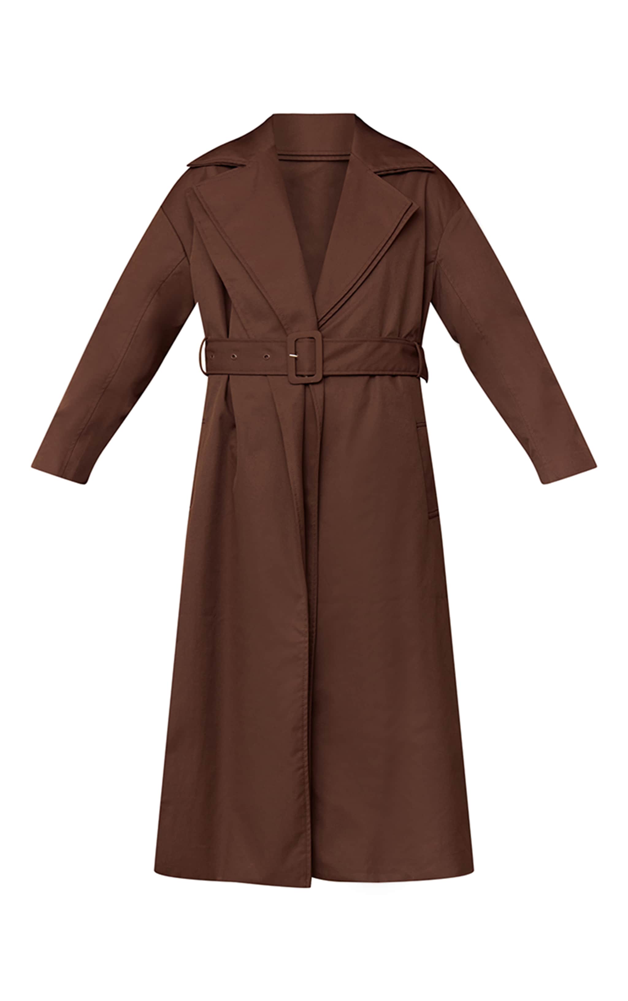 Trench chocolat foncé à col doublé replié et taille nouée image 6
