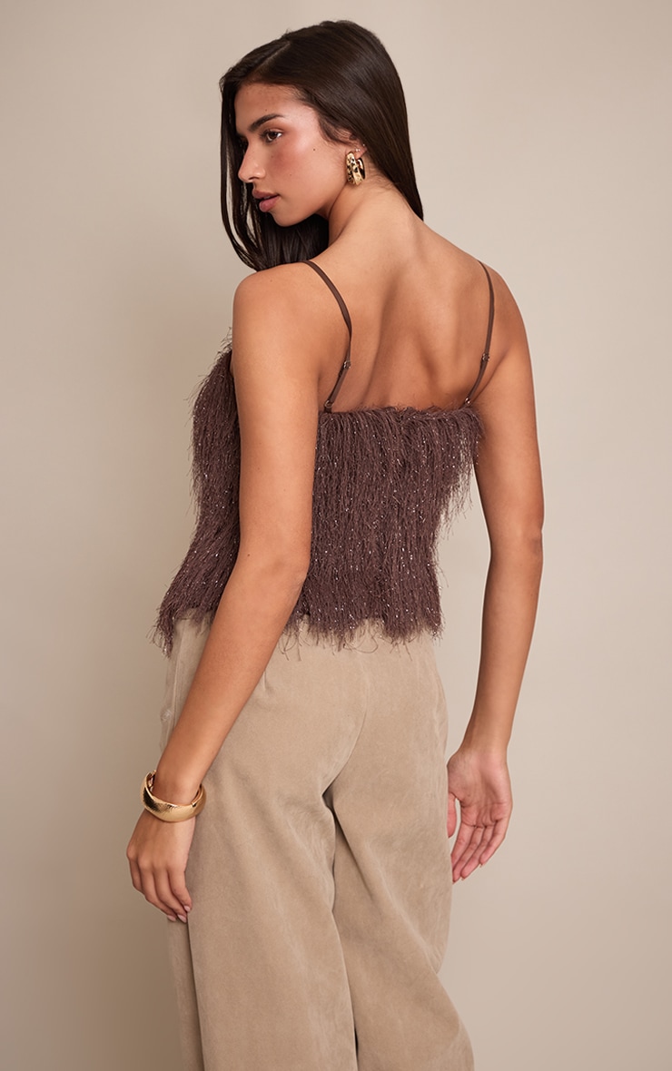 Chocolate Metallic Fringe Cami Top image 2
