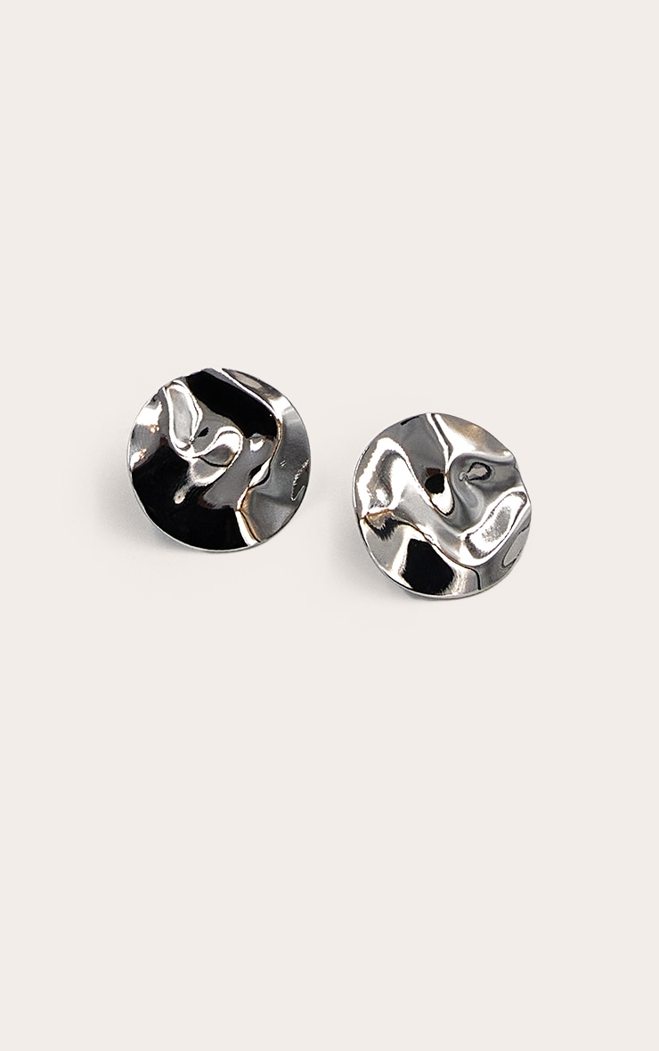 Silver Circle Textured Stud Earrings image 3