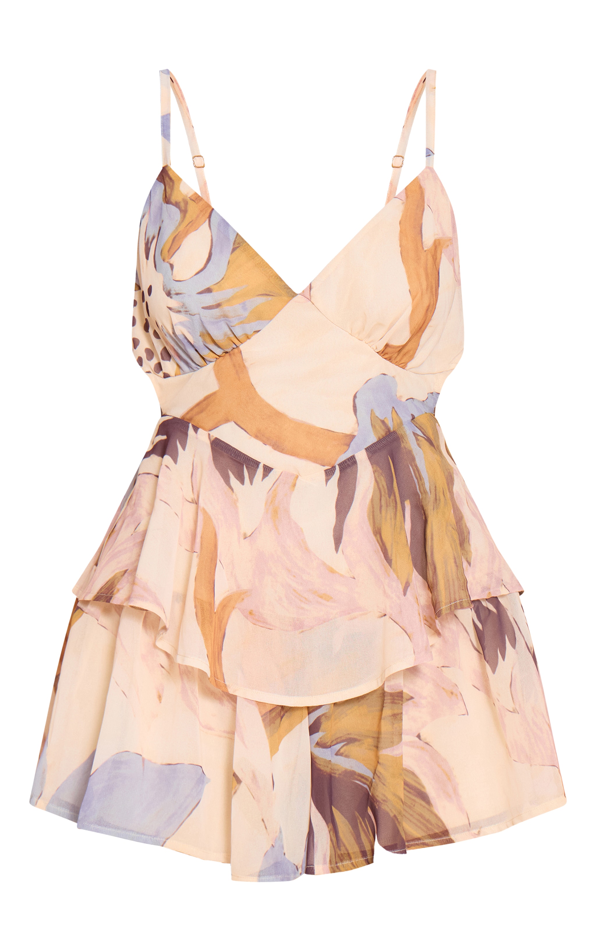 Cream Floral Print Frill Detail Romper image 5