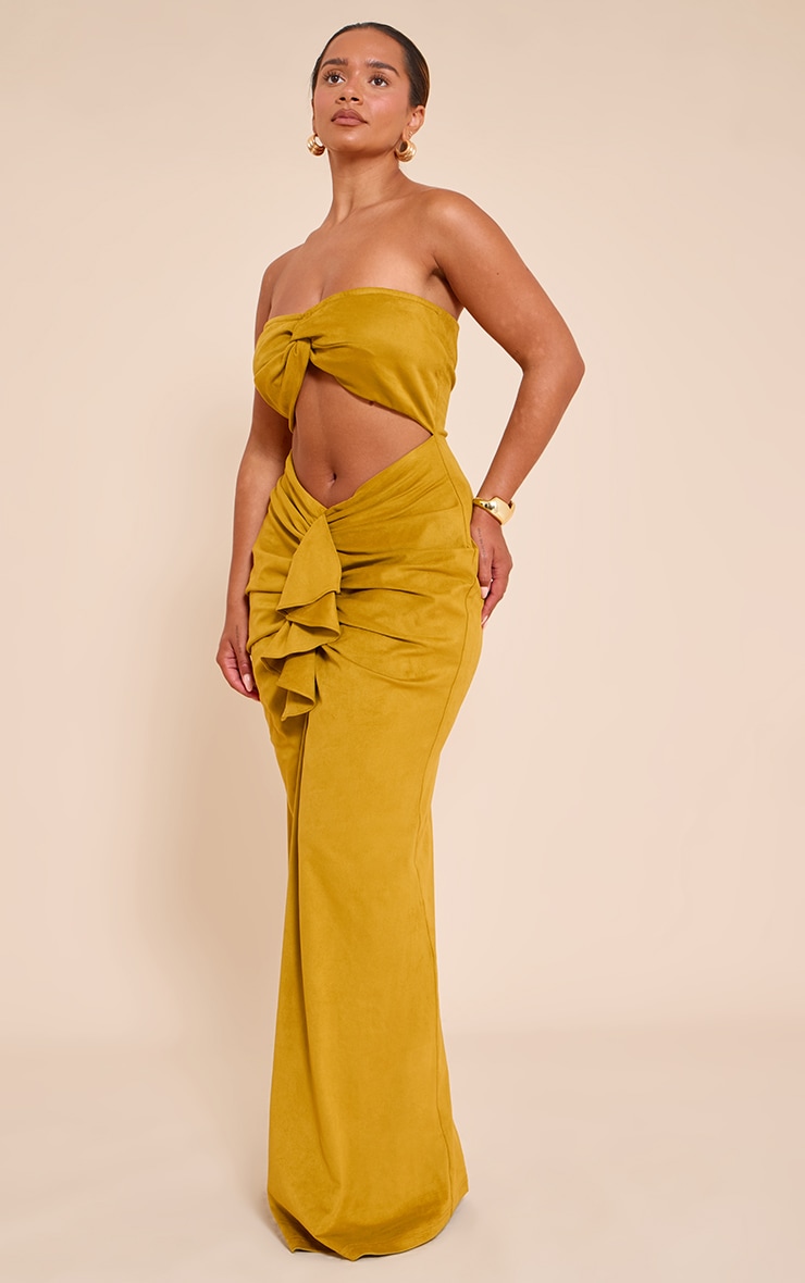 Shape Olive Faux Suede Twist Bandeau Ruched Maxi Dress image 3