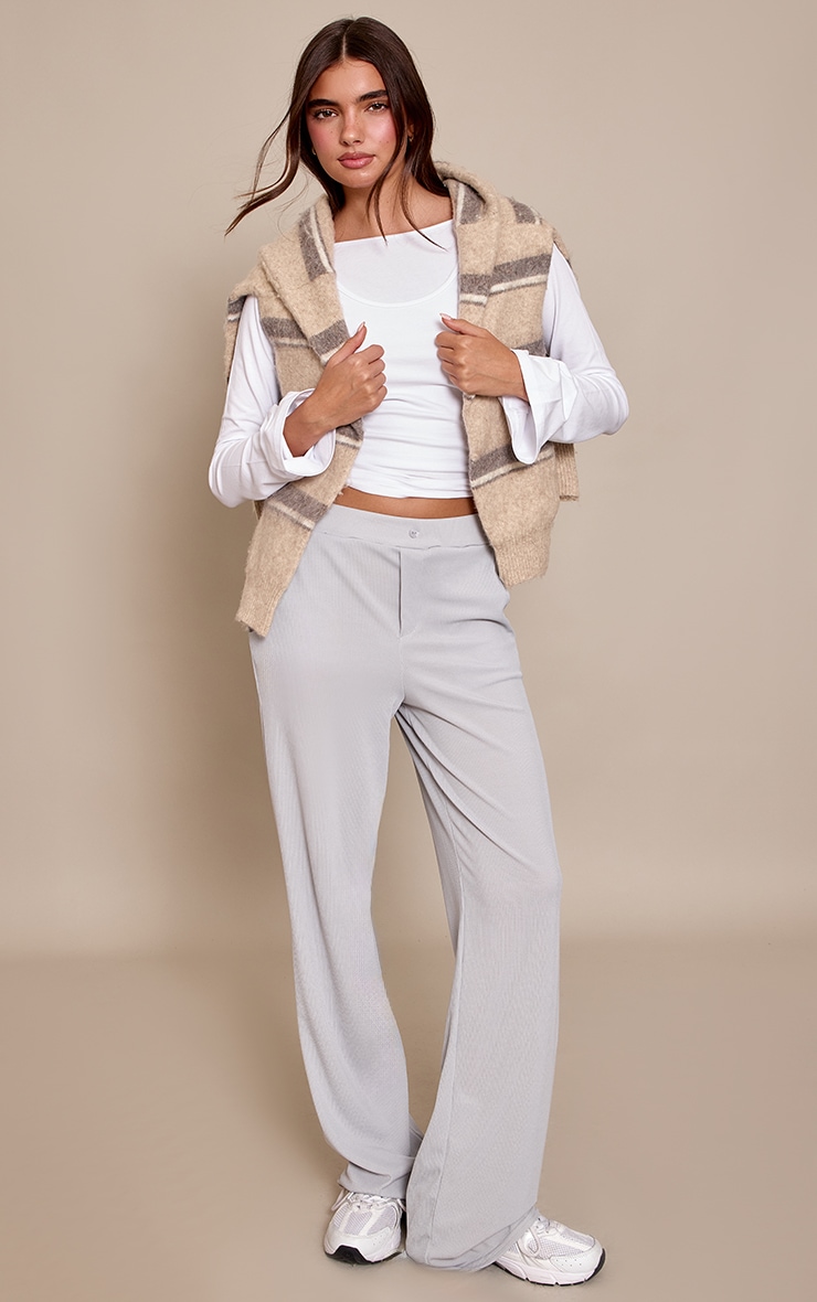 Grey Boyfriend Style Wide Leg Pant