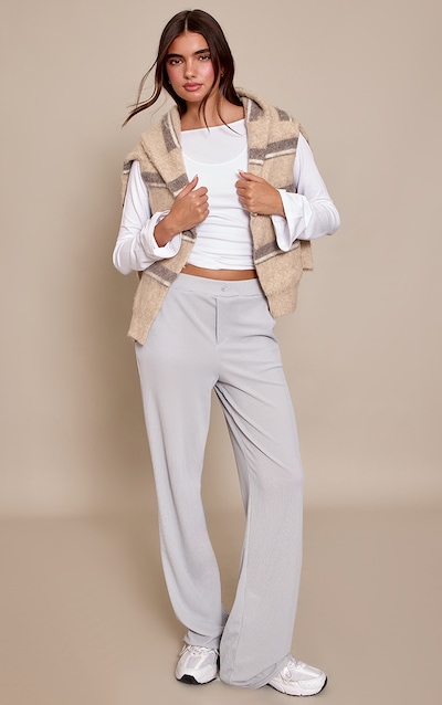 Grey Boyfriend Style Wide Leg Trouser