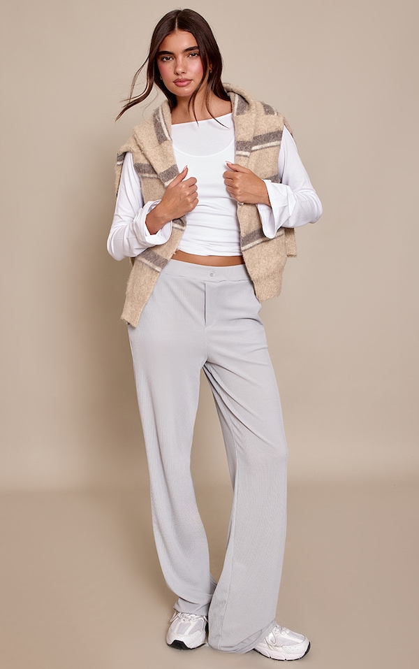 Grey Boyfriend Style Wide Leg Pant