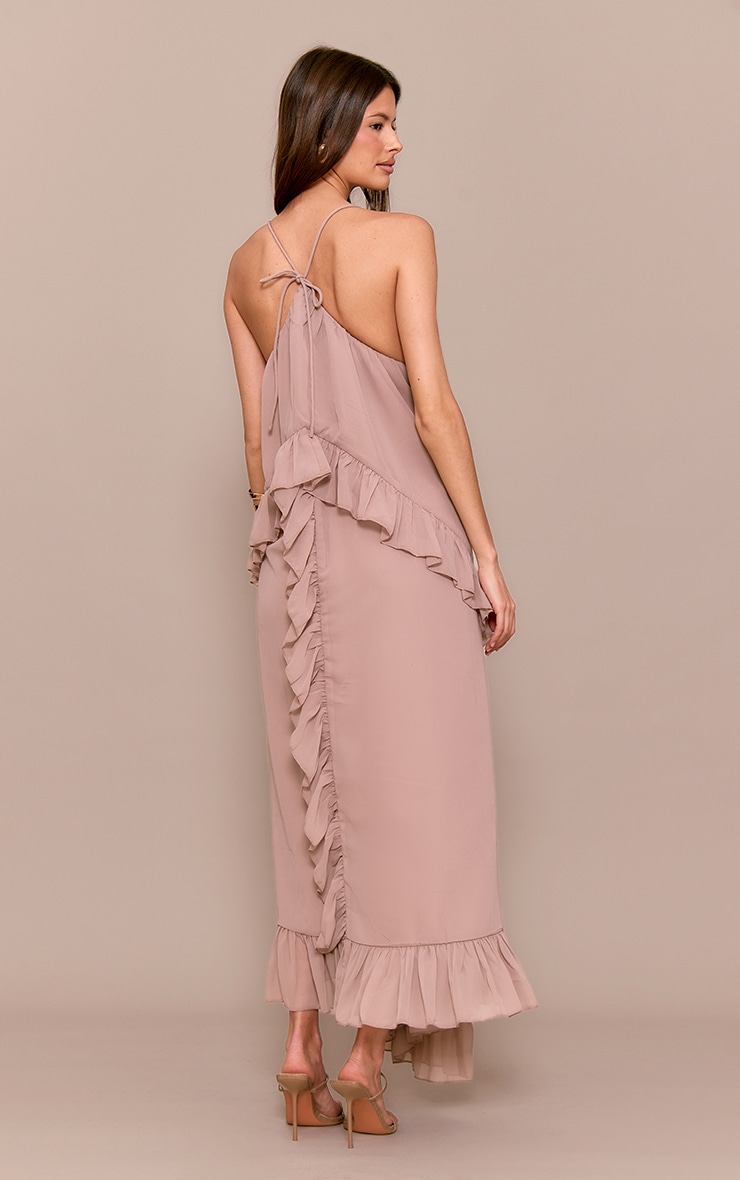 Taupe Chiffon Frill Cami Maxi Dress image 2