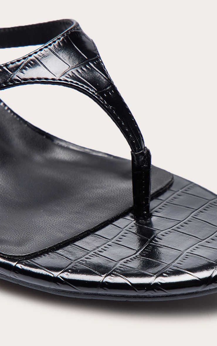  Black Croc Pu High Vamp Toe Thong Low Heeled Mules image 5