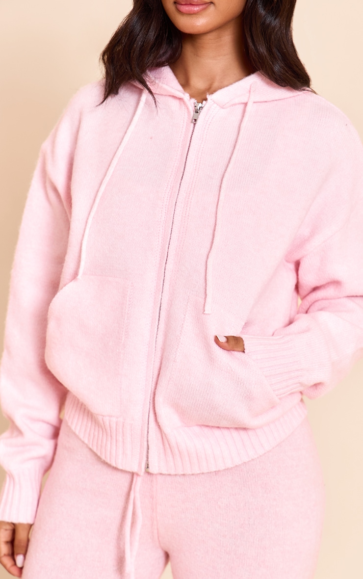 Petite Hoodie en maille tricot rose à  zip image 4
