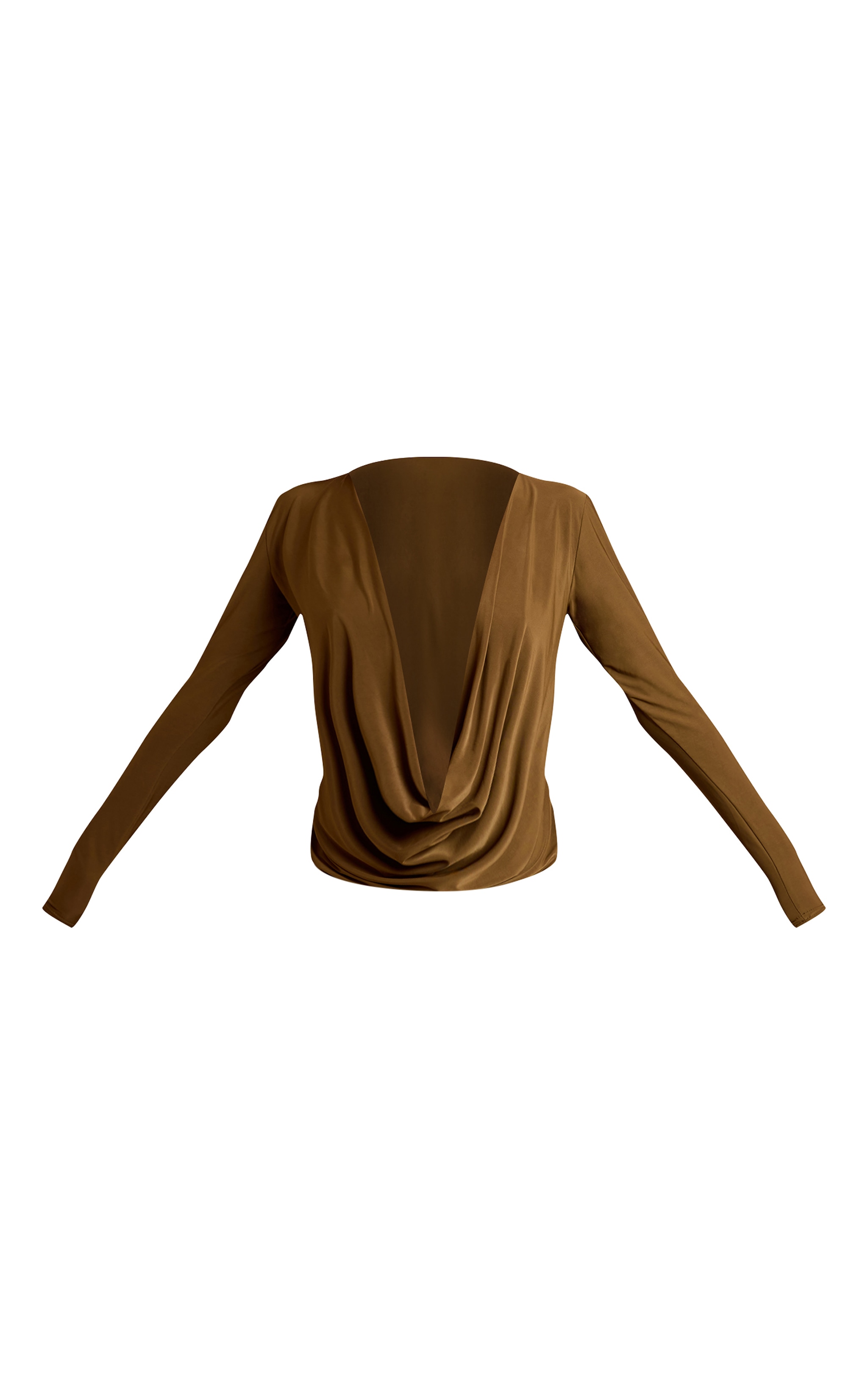 Dark Olive Slinky Cowl Wrap Detail Long Sleeve Top  image 5