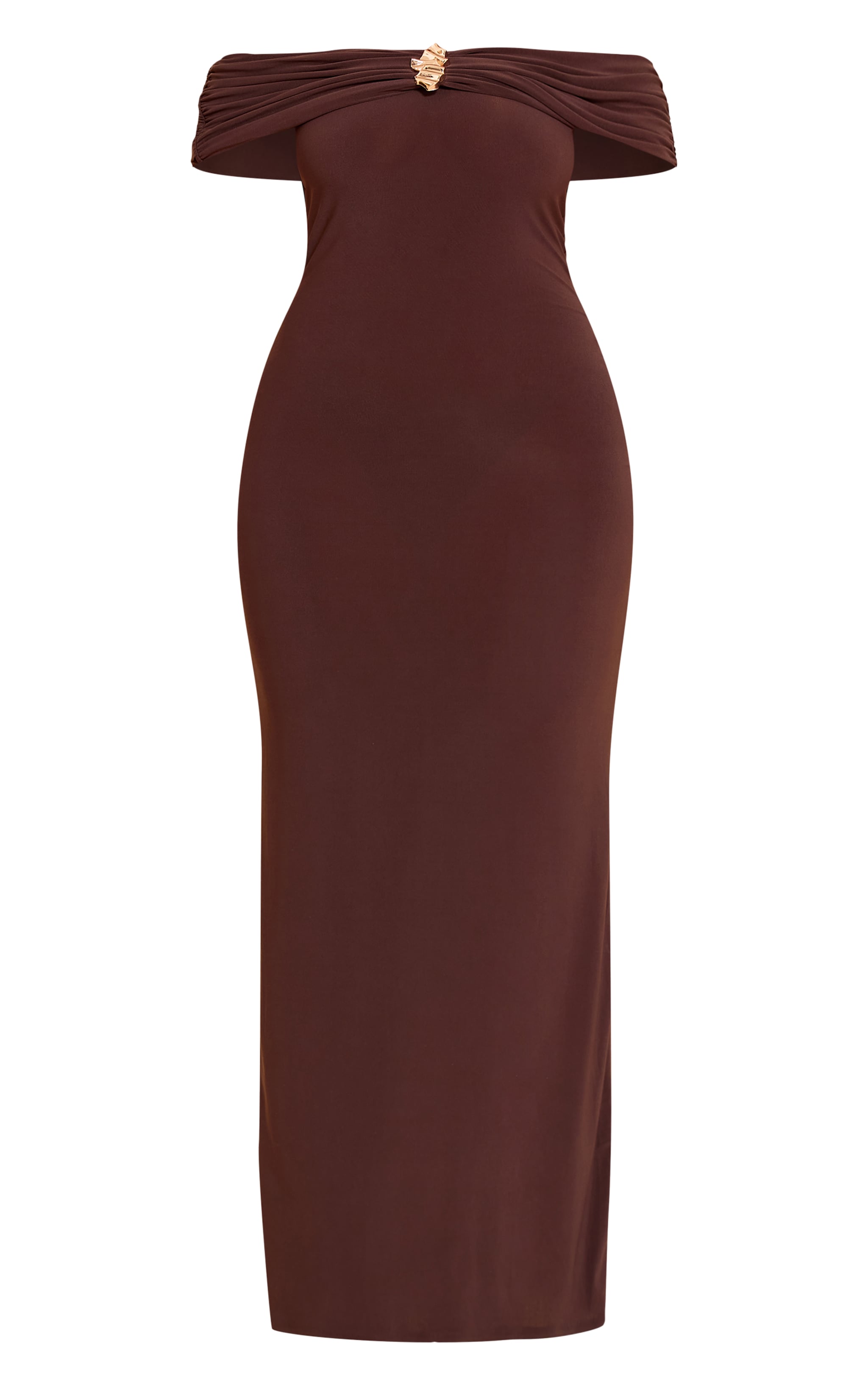 Shape Chocolate Fold Over Bardot Gold Trim Maxi Dress image 5