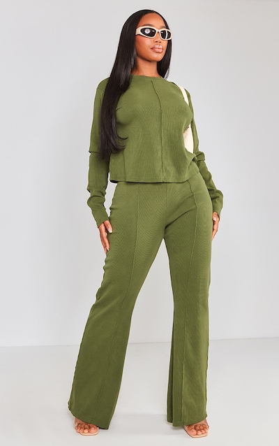 Shape Khaki Soft Rib Pocket Bum Flare Pants
