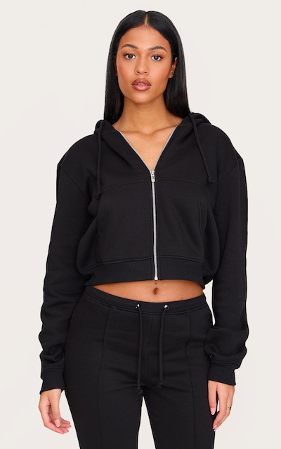 Tall Hoodie court noir à cordons ajustables