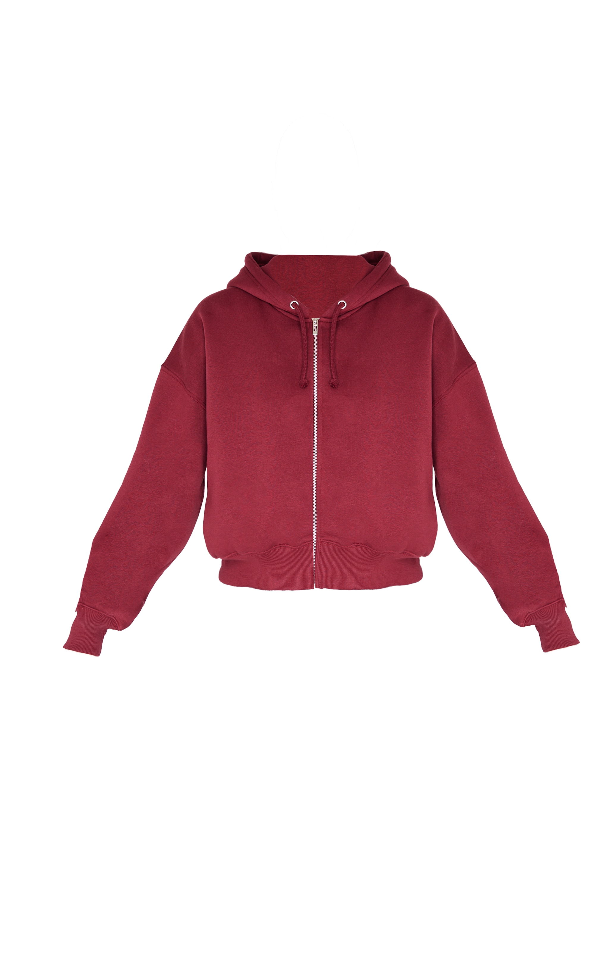 PRETTYLITTLETHING Burgundy Puff Print Oversized Zip Up Hoodie image 5