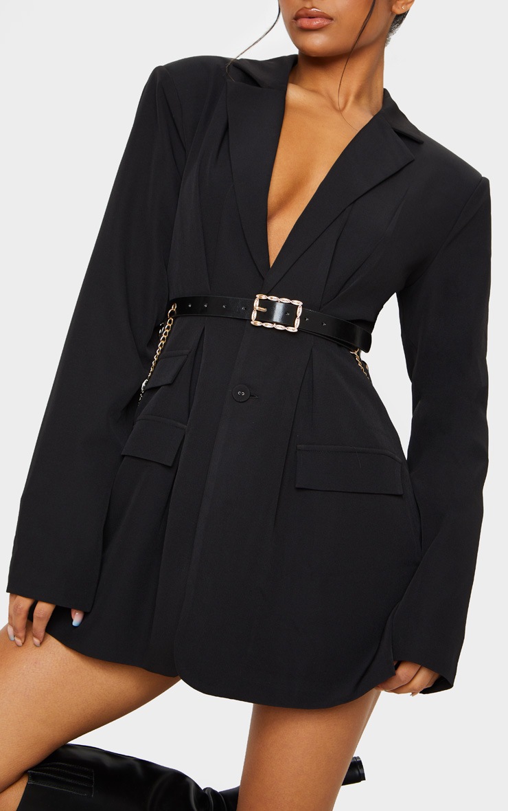 Ceinture en similicuir noir à anneaux et chaînes