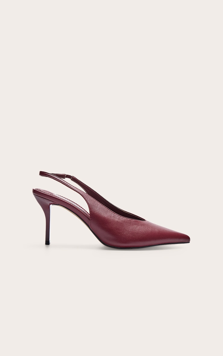 Oxblood Pu Pointed Toe Slingback Heels image 2