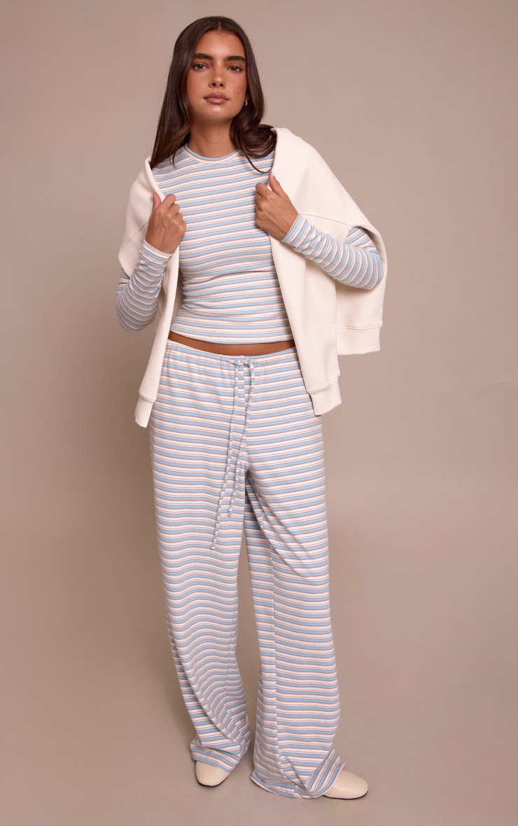 Light Blue Striped Soft Fleece Long Sleeve Top image 3