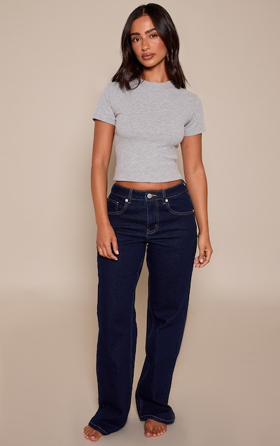 Indigo High Waist Straight Leg Stretch Jeans