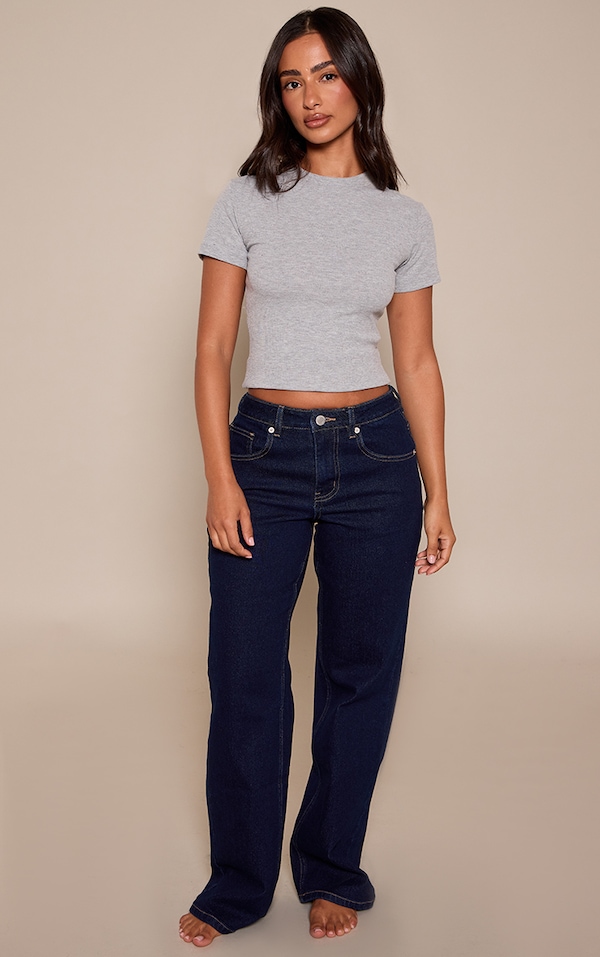 Indigo High Waist Straight Leg Stretch Jeans