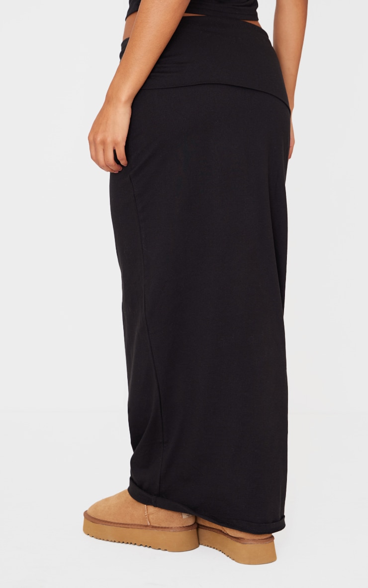 Black Foldover Cotton Maxi Skirt image 3