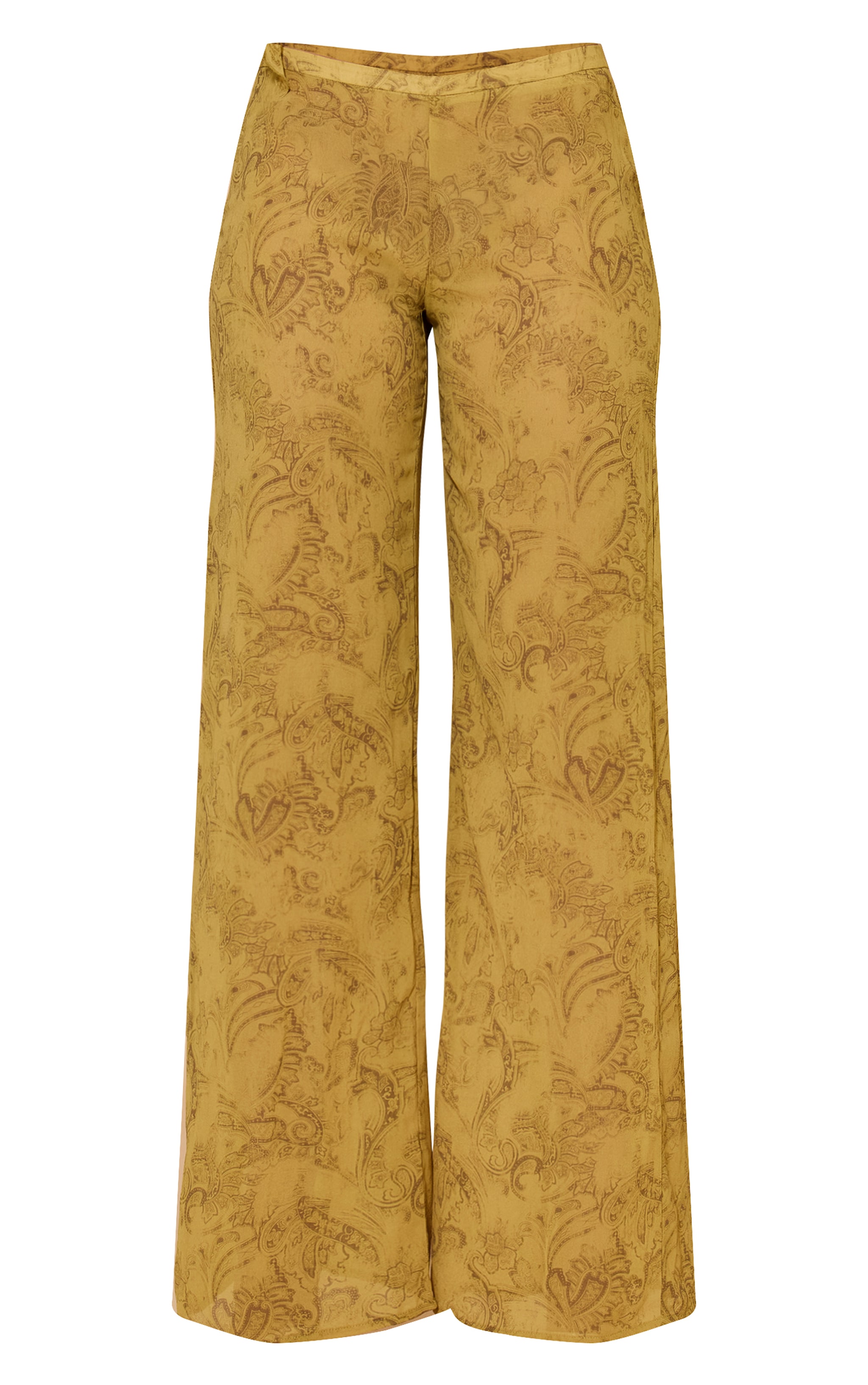 Tall Chartreuse Abstract Print Chiffon Straight Leg Pants image 5