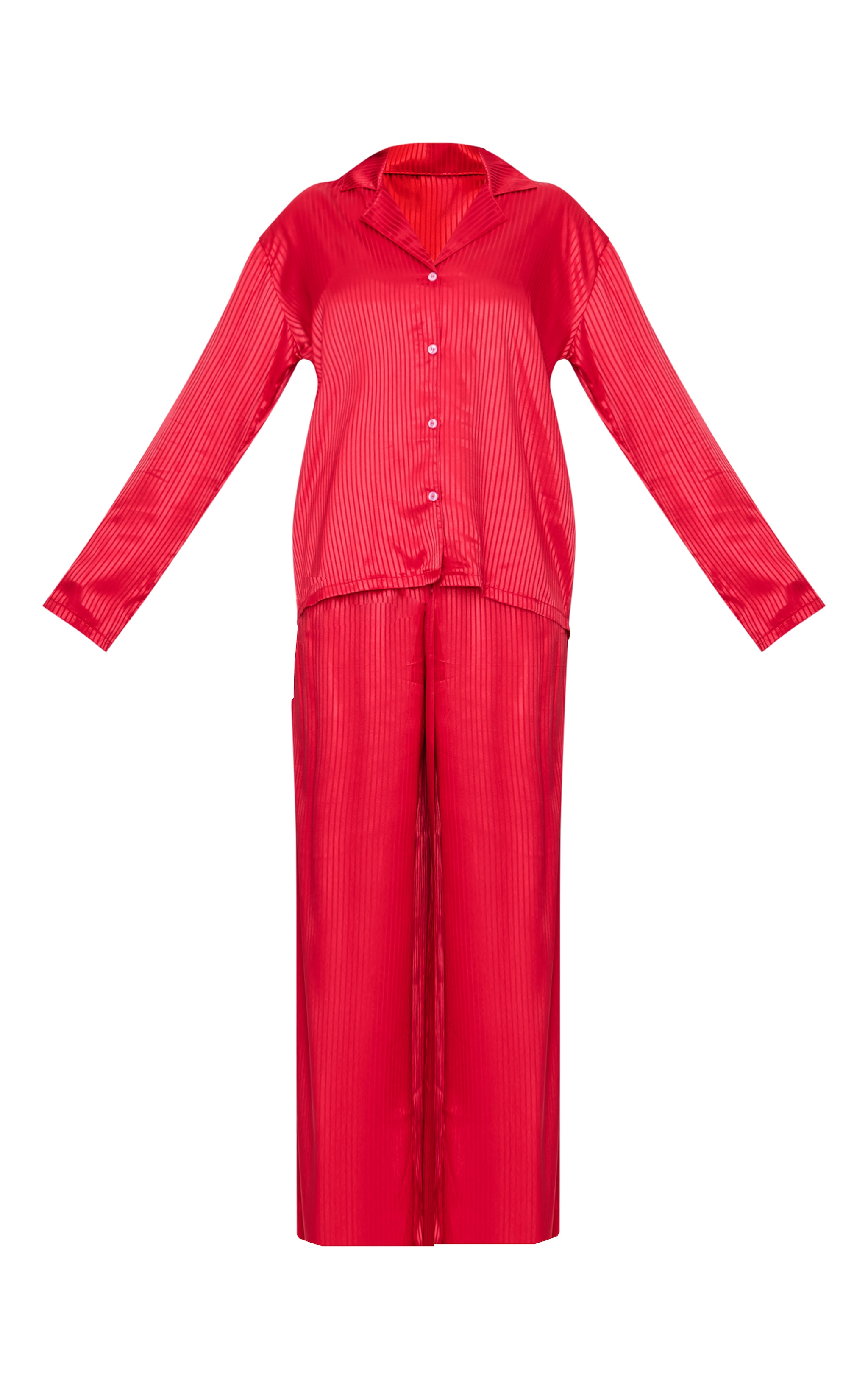 Red Jacquard Stripe Satin Long PJ Set image 5