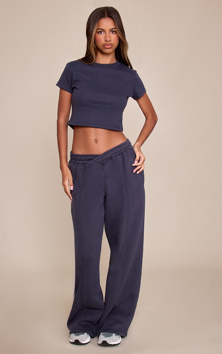 Petite Navy Asymmetric Waistband Sweatpants image 2