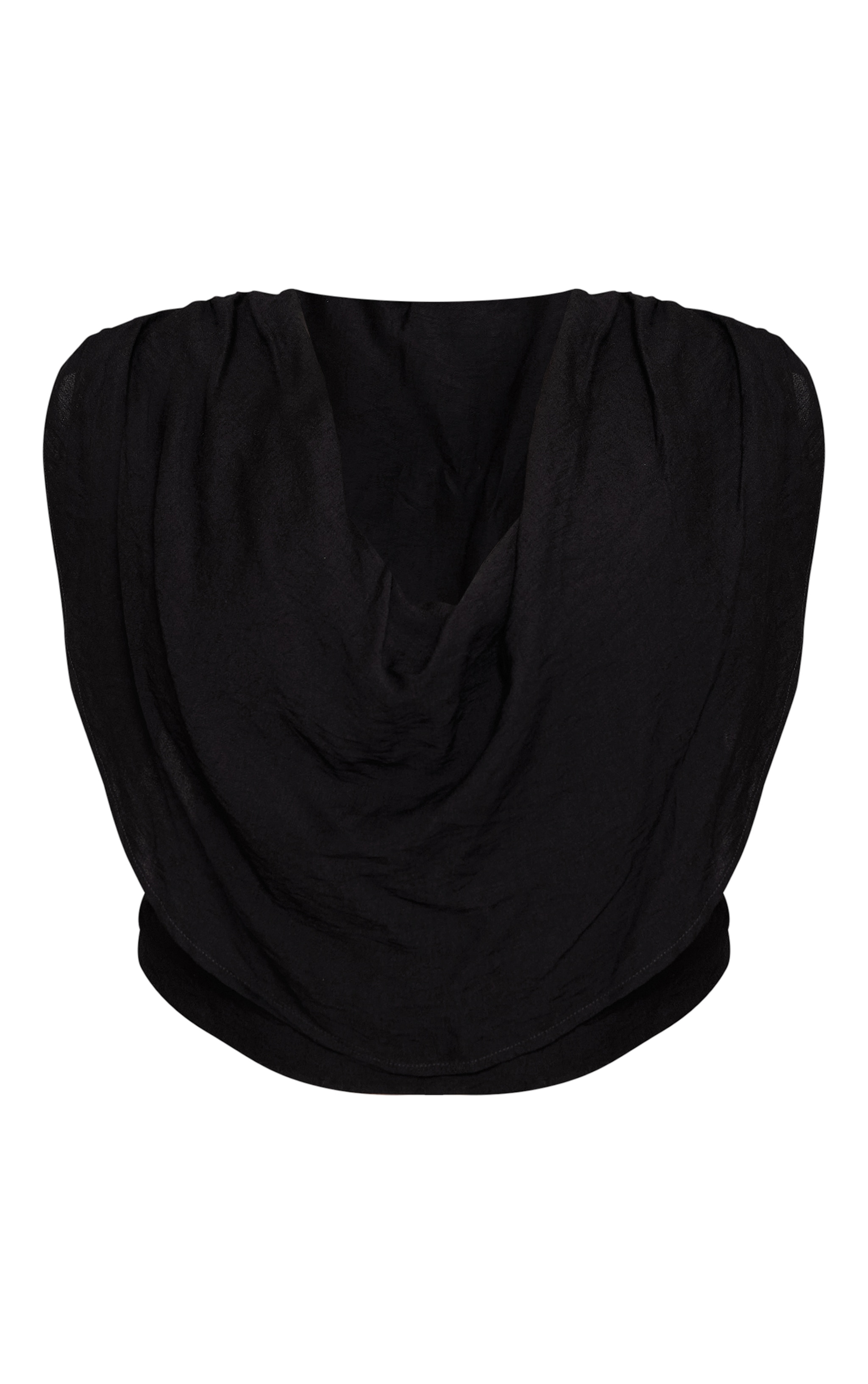 Plus Black Woven Ruched Shoulder Cowl Neck Top  image 5