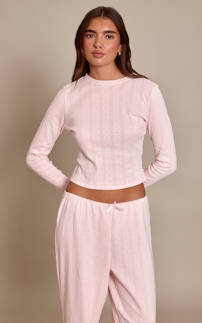 Baby Pink Pointelle Long Sleeve Pajama Top
