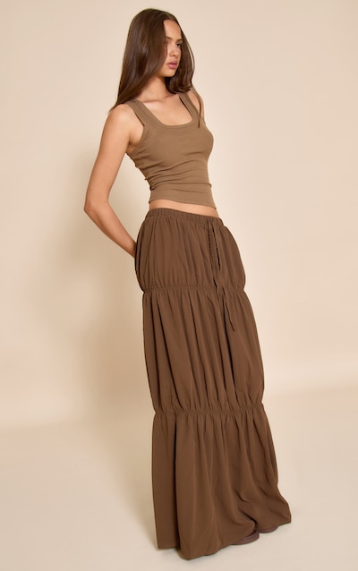 Brown Chiffon Tiered Bubble Maxi Skirt