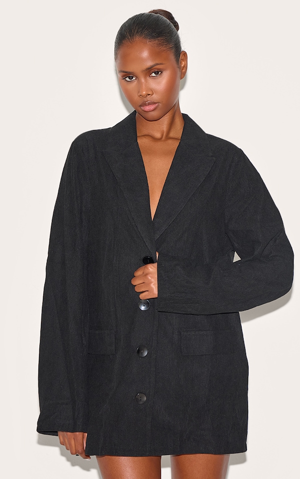  Black Cord Oversized Blazer Dress
