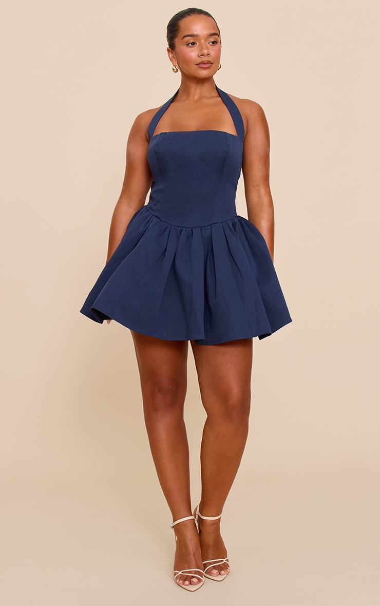 Shape Mini robe patineuse tissée bleu marine froncée à dos nu image 3