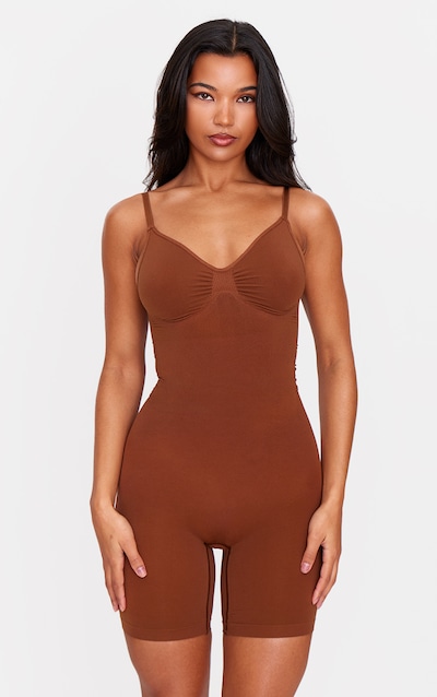 Brown Mid Thigh Shapewear Bodysuit