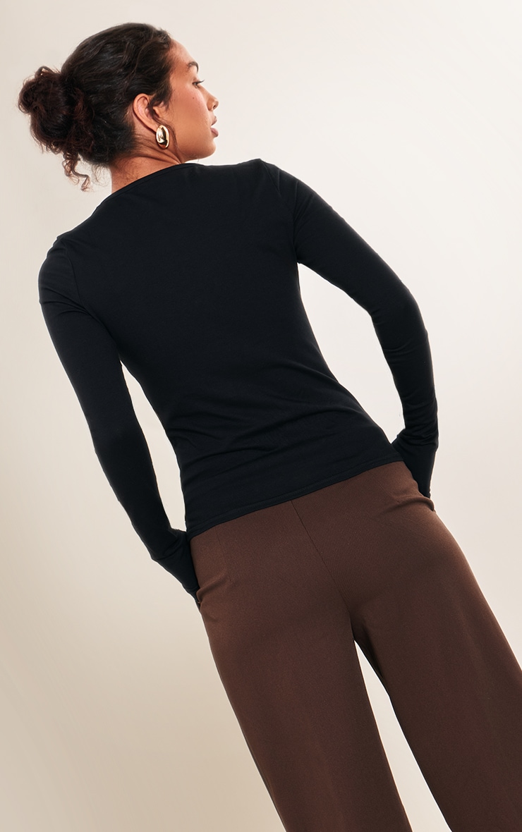 Black Cotton Crew Neck Long Sleeve Top image 2