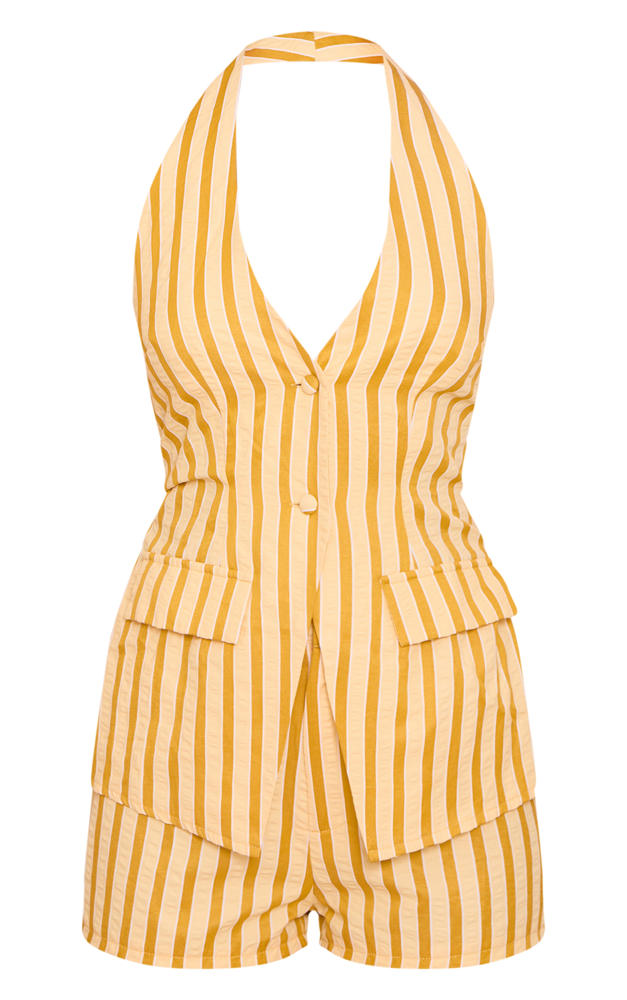 Lemon Pinstripe Halter Vest Tailored Romper image 5