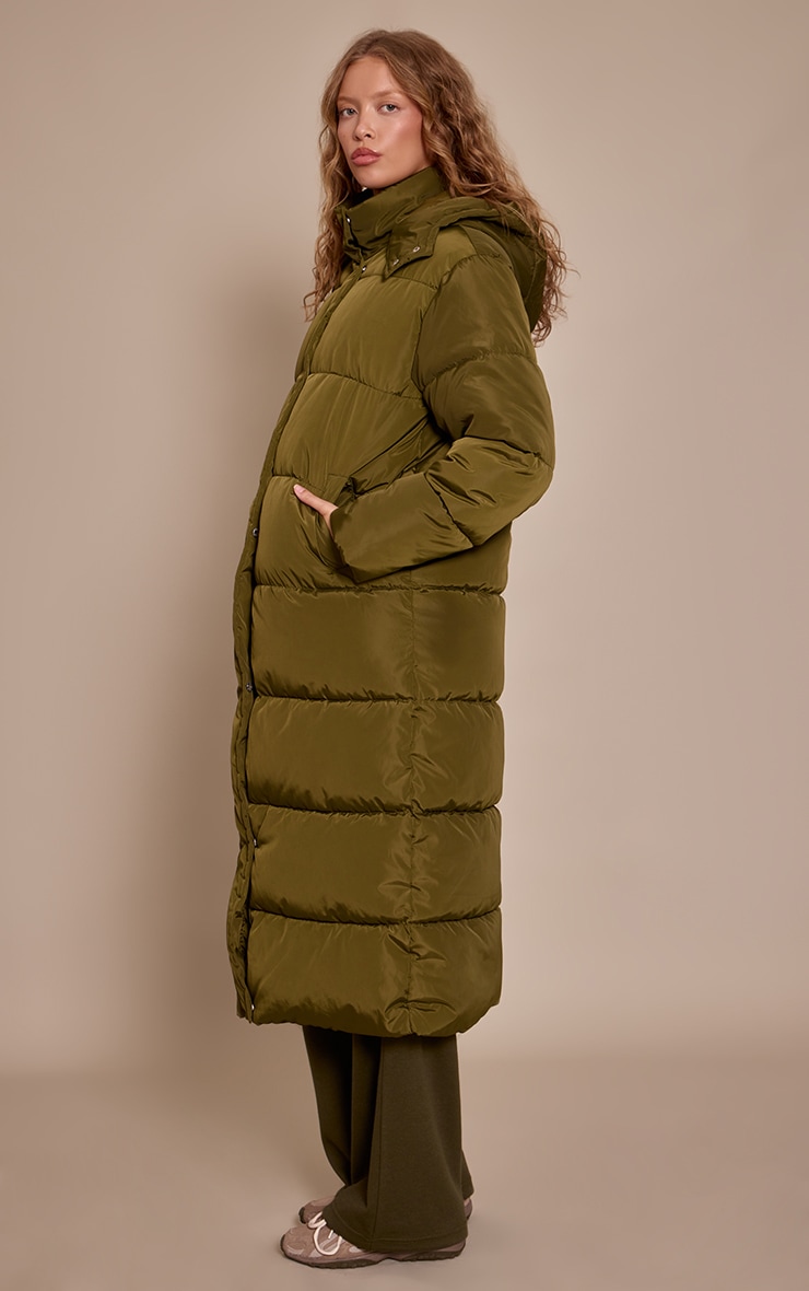 Khaki Longline Puffer Coat image 3