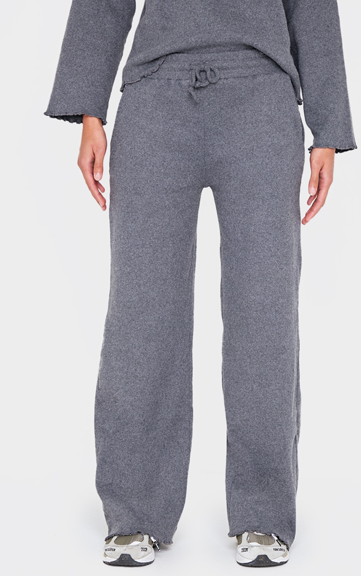 Dark Grey Ribbed Oversized Wide Leg Pants image 2