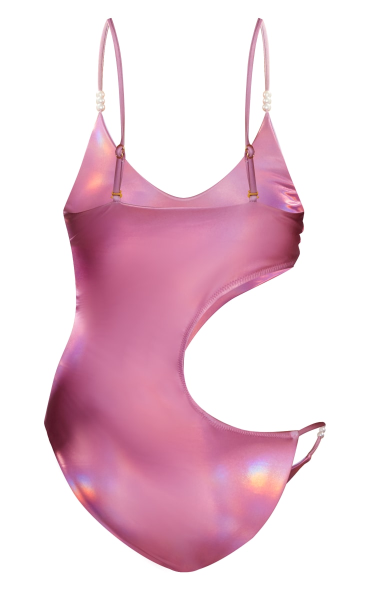 Pink Metallic One Shoulder Cut Out Swimsuit image 2