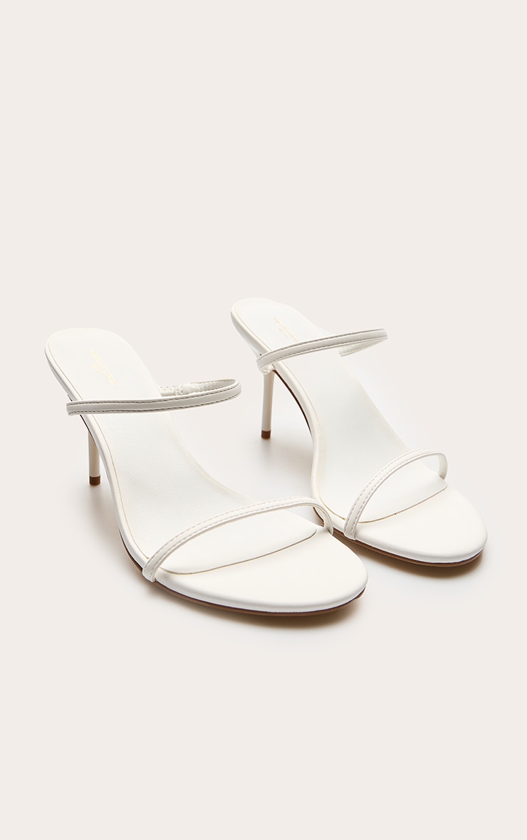 Mules pointure large rondes en PU blanc à talon aiguille haut et brides fines image 3