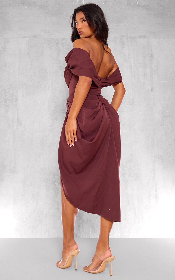 Chocolate Corset Bardot Draped Midi Dress image 2