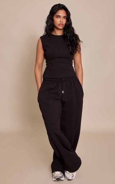 Petite Black Interlock Drawstring Wide Leg Sweatpants