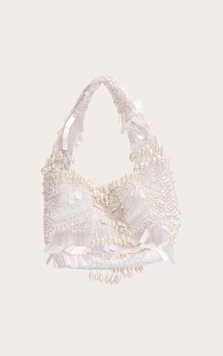 Cream Ornate Sequin Beaded Bag image 4
