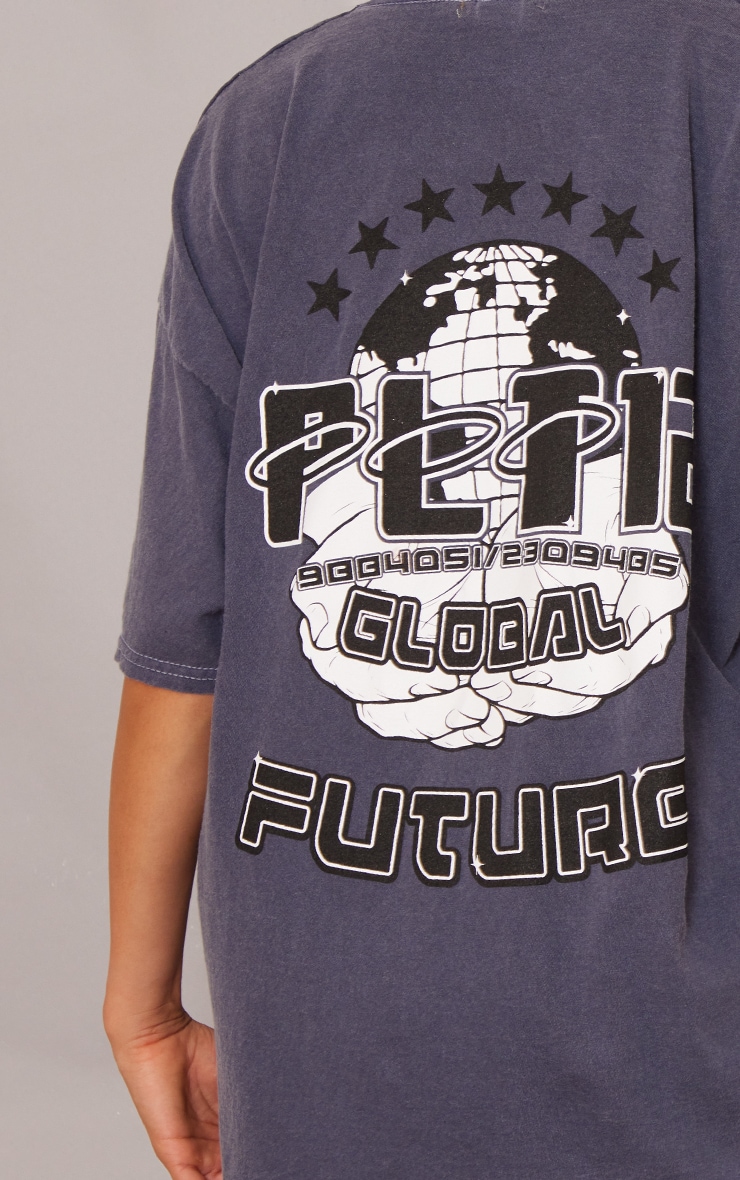 Charcoal Washed Global Future Back Print T Shirt image 4