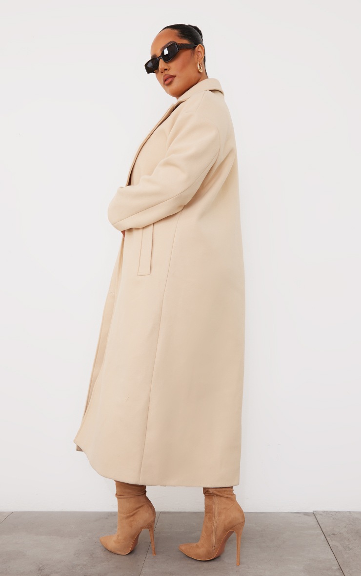 PLT Label Plus Cream Longline Coat PrettyLittleThing QA