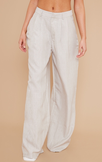 Stone Woven Linen Feel Tailored High Waist Wide Leg Pants