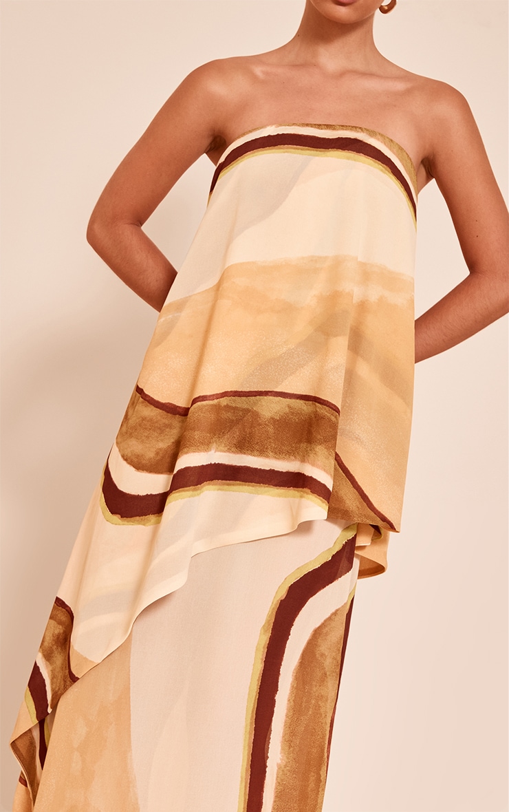Green Abstract Chiffon Bandeau Overlay Maxi Dress image 4