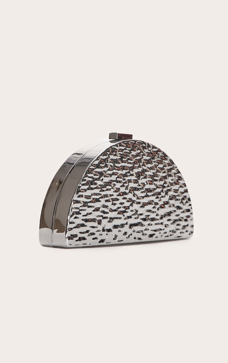 Silver Textured Crescent Clutch Bag image 3