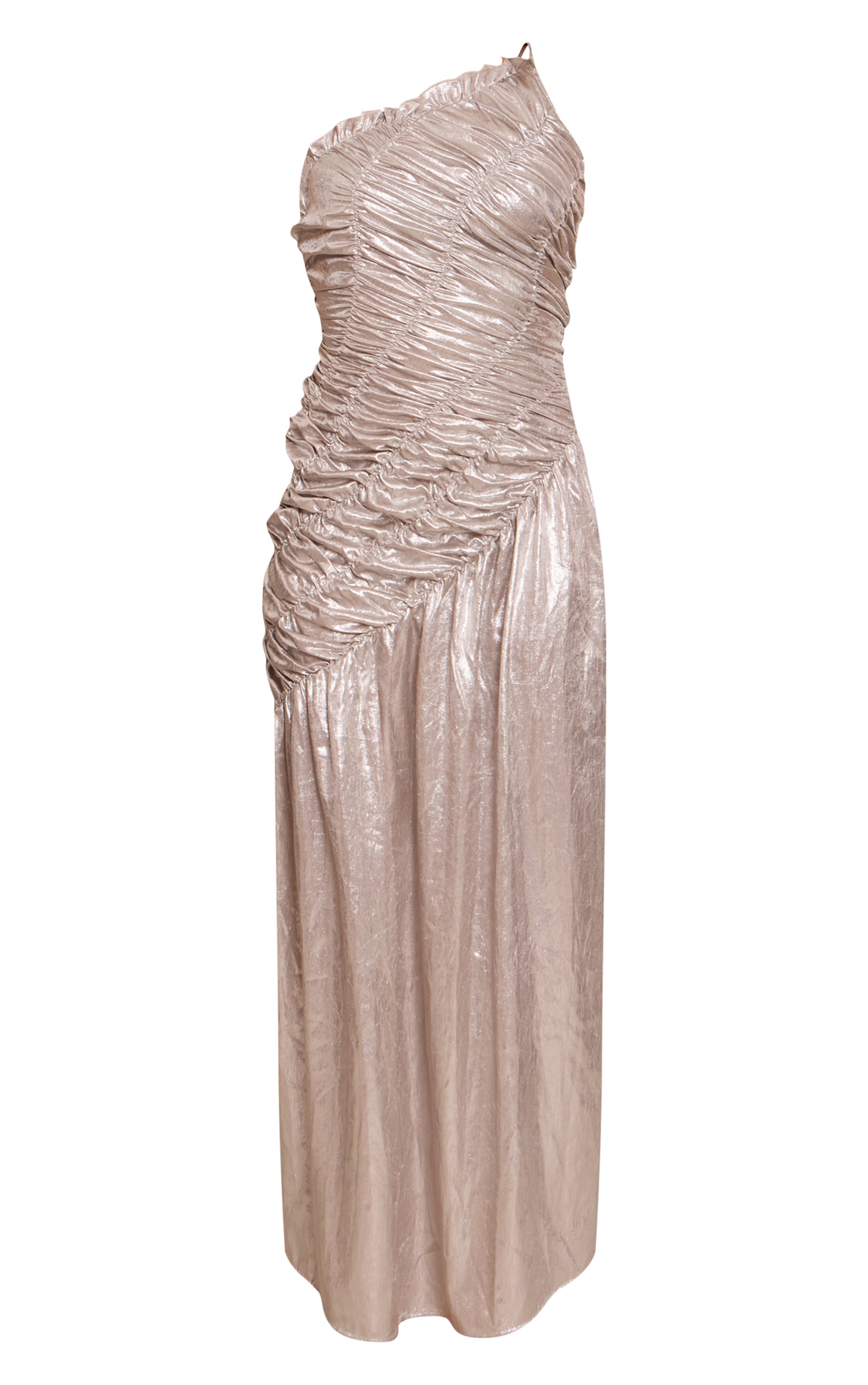 Silver Extreme Ruched Asymmetric Maxi Dress image 5