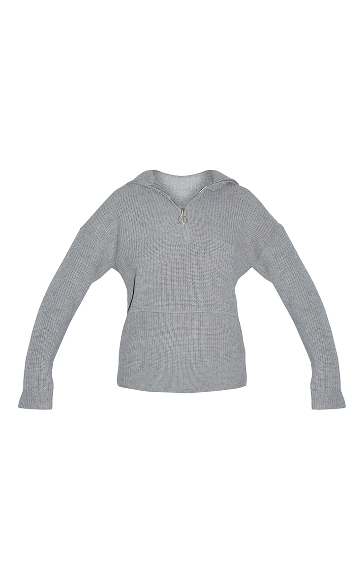 Grey Half Zip Up Knitted Jumper image 5