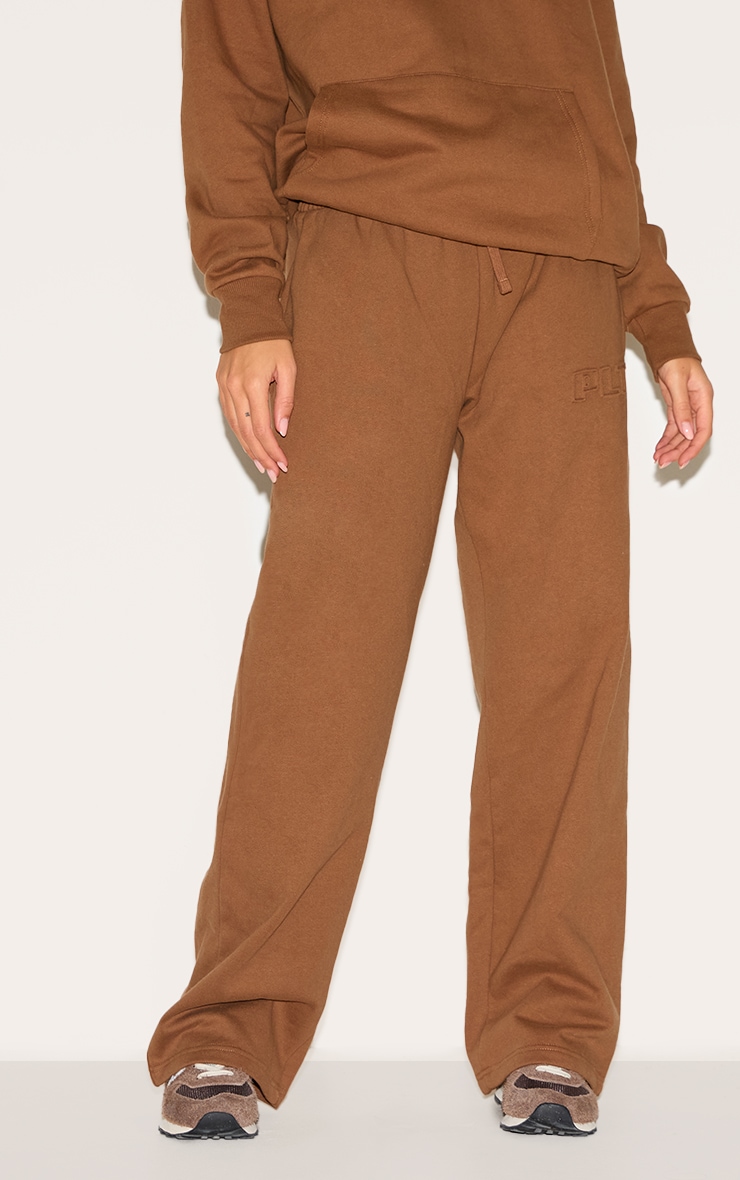 PRETTYLITTLETHING Taupe Premium Embossed Wide Leg Sweatpants image 1