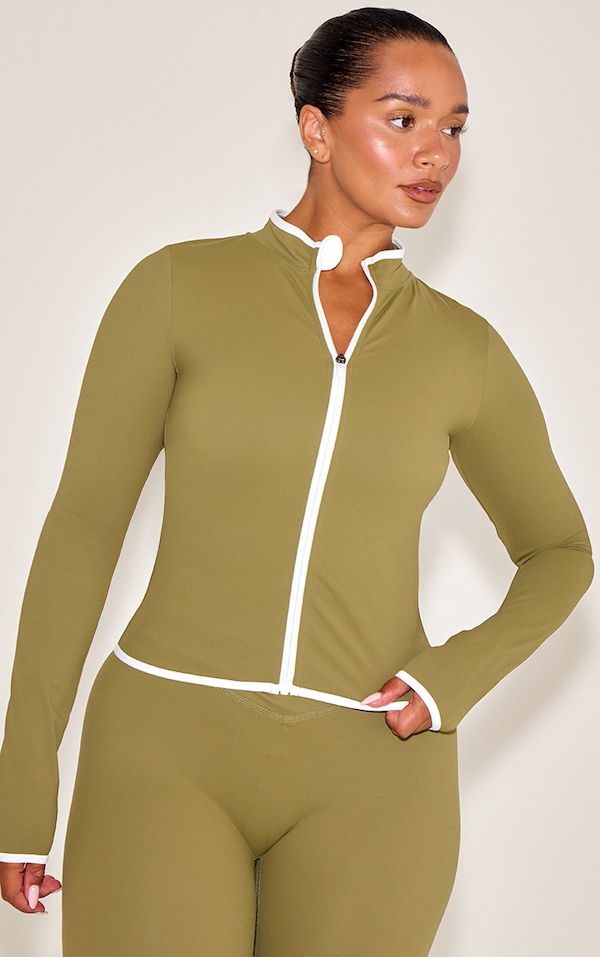 SHAPE OLIVE ACTIVE CONTRAST BINDING ZIP UP JACKET